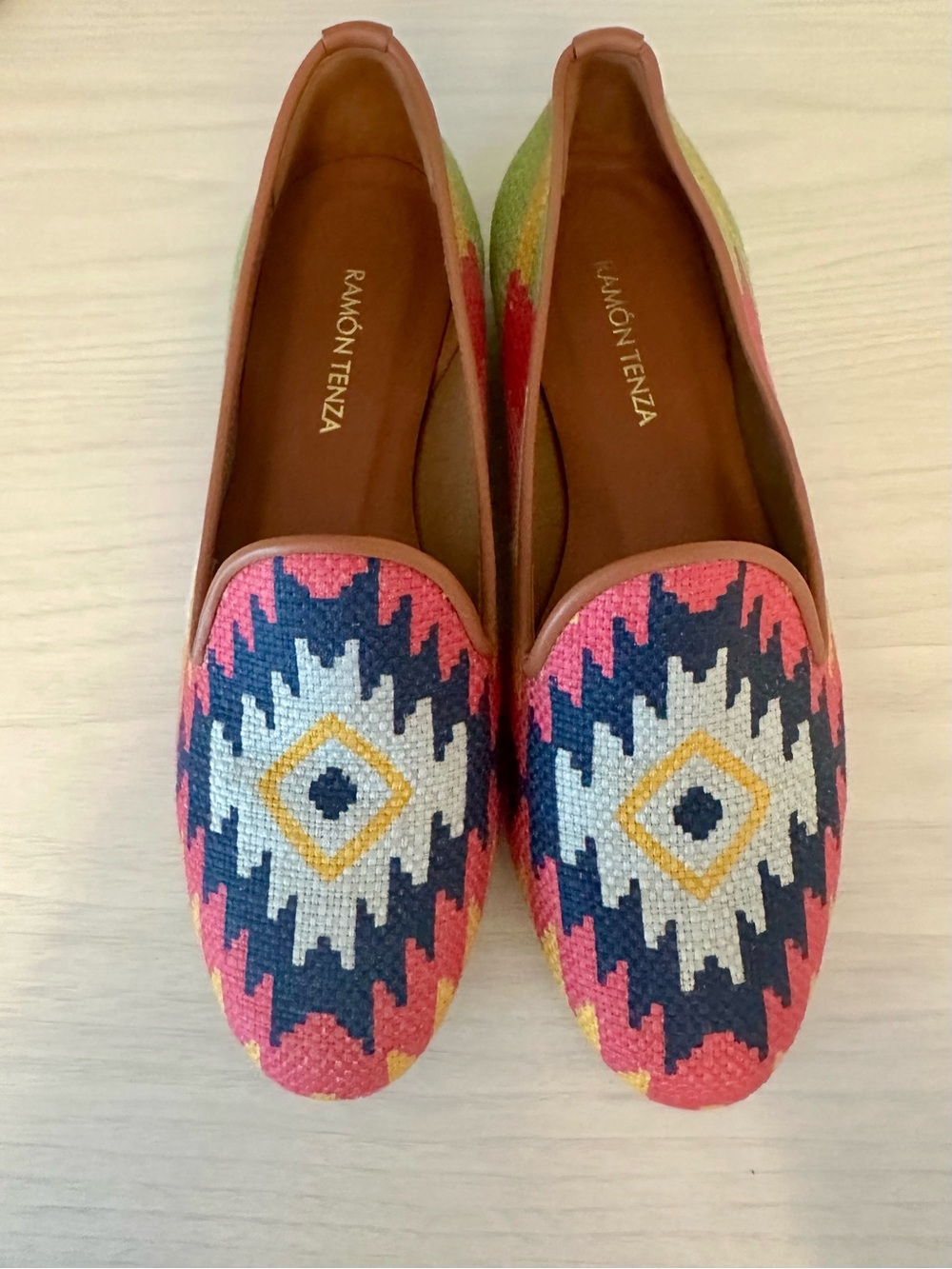 Ramon Tenza Multicolor Patterned Loafers — Pink, Navy & Yellow Accents